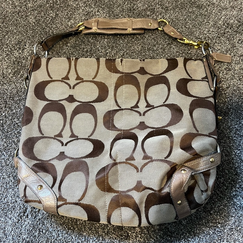 Tan brown Coach Hobo 14” wide 12 “ high